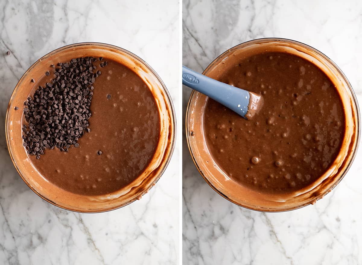 two overhead photos showing How to Make Chocolate Cupcakes