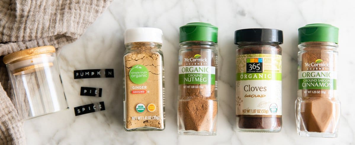 overhead view of the ingredients in this Homemade Pumpkin Pie Spice recipe
